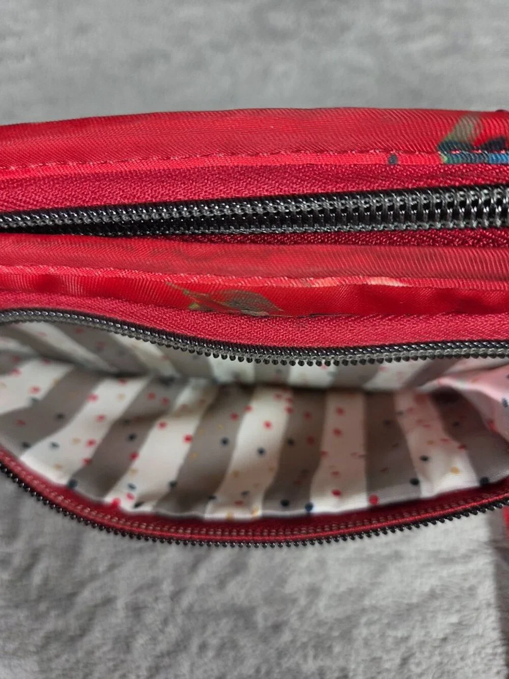 Lug Tandem Zip RFID Wristlet Wallet in Bouquet Red Floral Pattern Full Zip